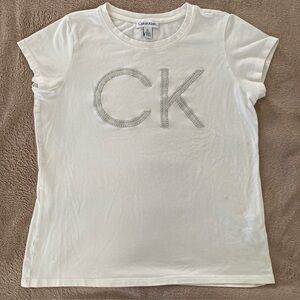 Calvin Klein Women’s White Tee with Embellished Logo